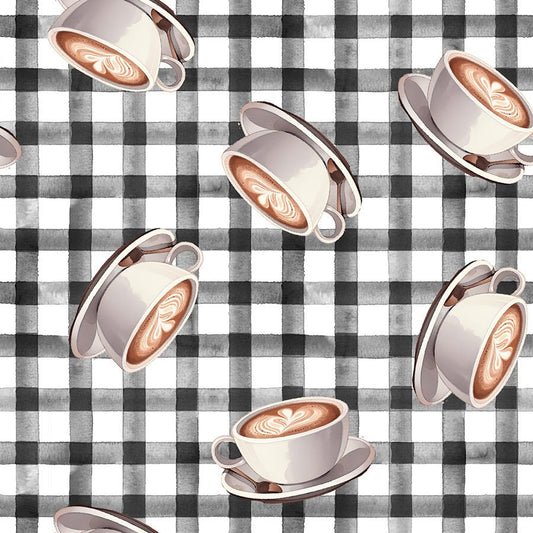 Coffee Break Caffeine Toss Charcoal - 3 Wishes Fabric from Fort Worth Fabric Studio