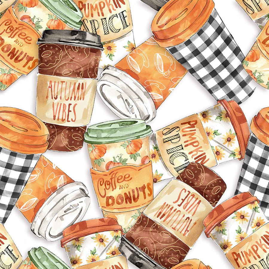 Coffee Break Cups To Go White - 3 Wishes Fabric from Fort Worth Fabric Studio