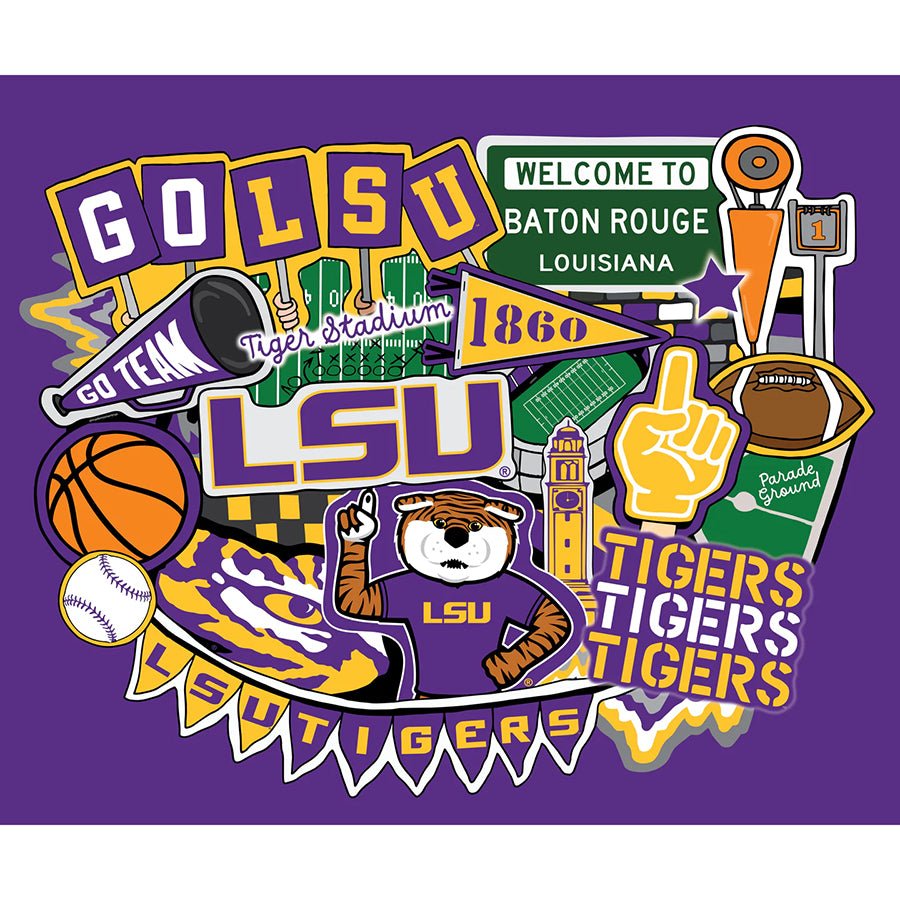 College Fabrics Louisiana State 36" Doodle Panel - Sykel Enterprises from Fort Worth Fabric Studio