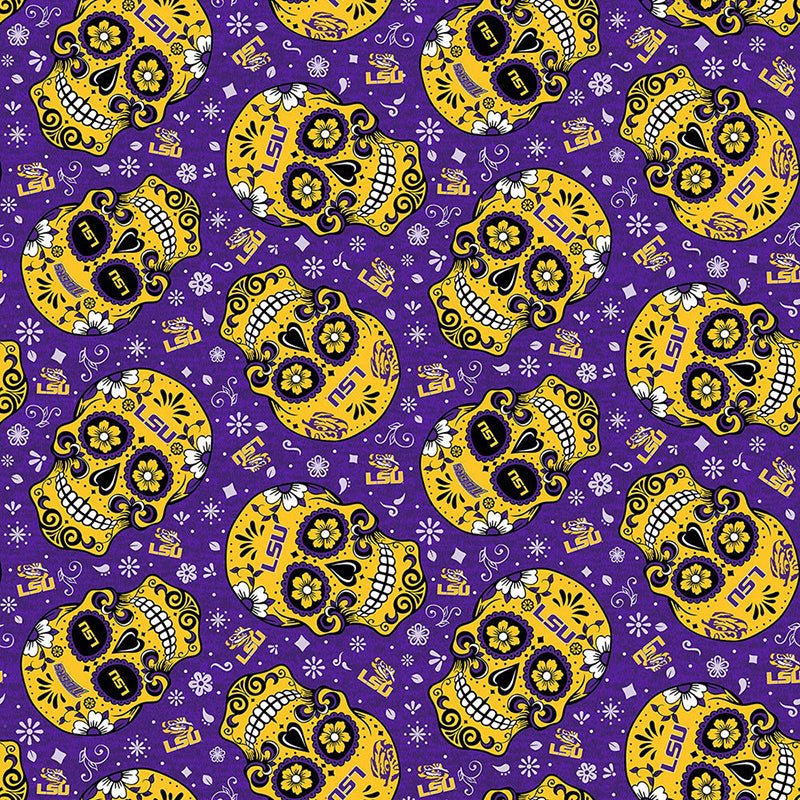 College Fabrics Louisiana State Sugar Skulls - Sykel Enterprises from Fort Worth Fabric Studio