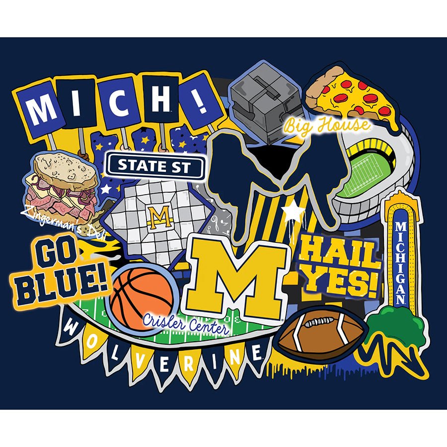 College Fabrics Michigan 36" Doodle Panel - Sykel Enterprises from Fort Worth Fabric Studio