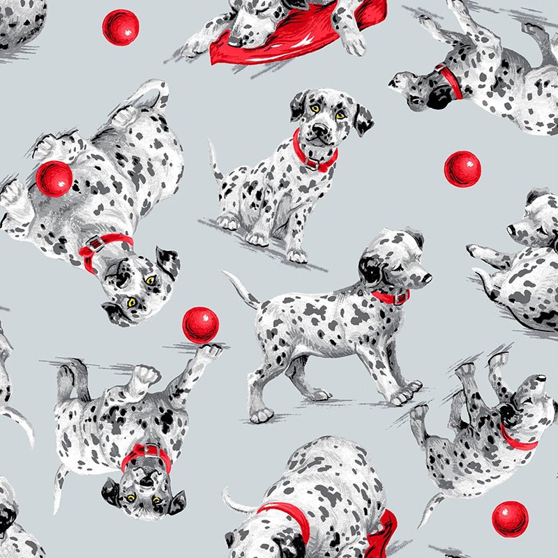 Comfy Flannel Dalmatian Dogs Grey - A.E. Nathan from Fort Worth Fabric Studio
