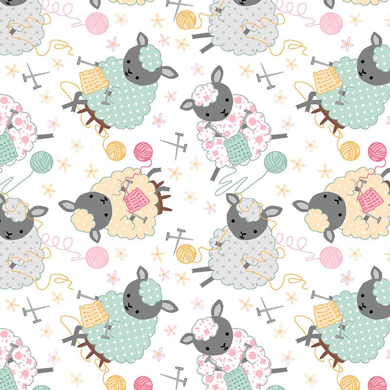 Comfy Flannel Knitting Sheep White - A.E. Nathan from Fort Worth Fabric Studio