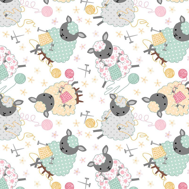 Comfy Flannel Knitting Sheep White – Remnant 35" × 44" - A.E. Nathan from Fort Worth Fabric Studio