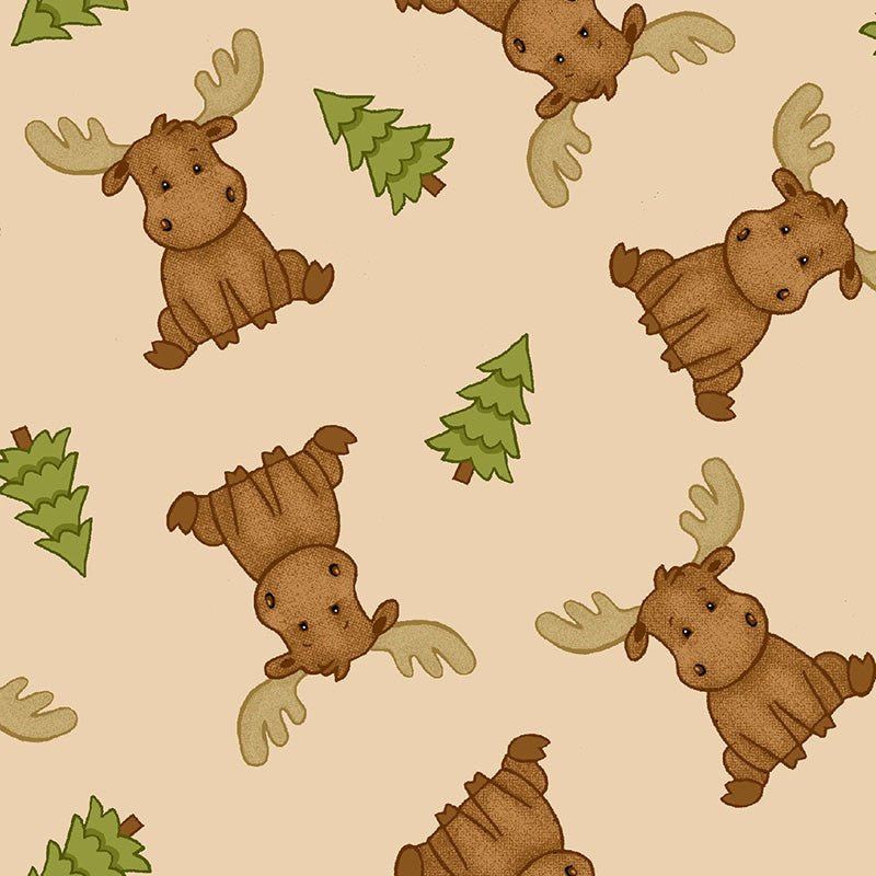 Comfy Flannel Sitting Moose Beige - A.E. Nathan from Fort Worth Fabric Studio