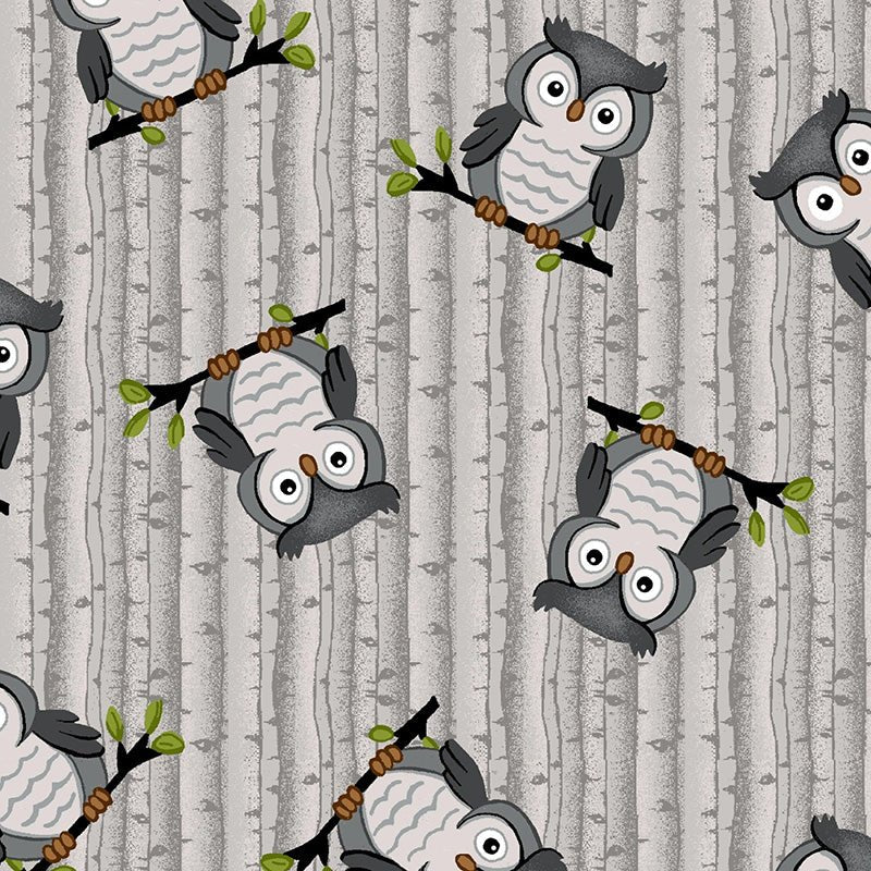 Comfy Flannel Sitting Owls Gray - A.E. Nathan from Fort Worth Fabric Studio