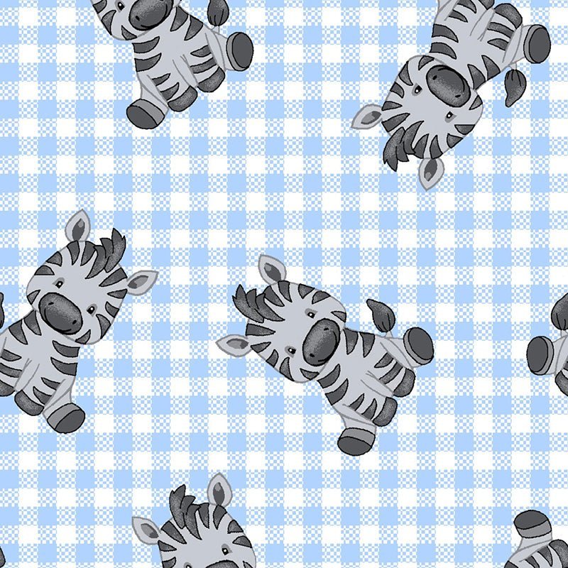 Comfy Flannel Sitting Zebra on Check Blue – Remnant 18" × 44" - A.E. Nathan from Fort Worth Fabric Studio