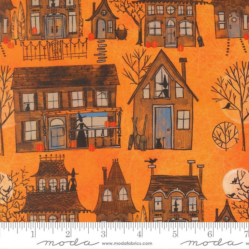 Coven Haunted Houses Pumpkin – Remnant 11″ × 44″ - Moda from Fort Worth Fabric Studio