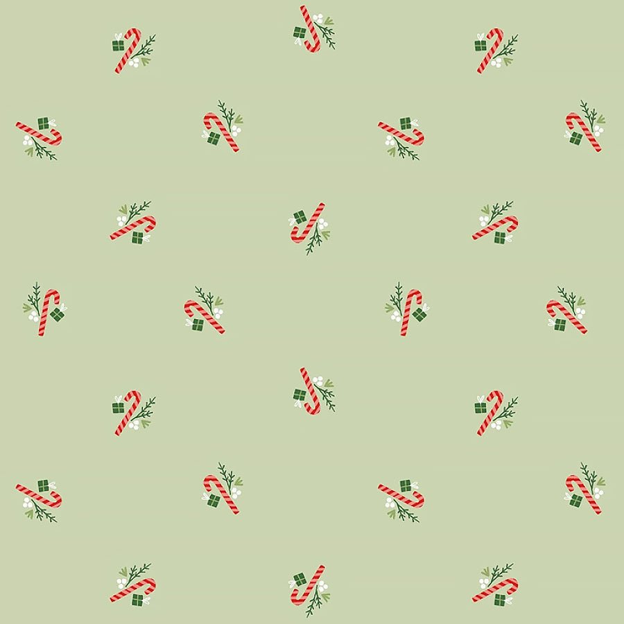 Cowboy Christmas Candy Canes Flourish Sage - Timeless Treasures from Fort Worth Fabric Studio