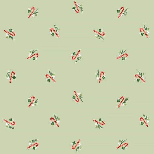 Cowboy Christmas Candy Canes Flourish Sage - Timeless Treasures from Fort Worth Fabric Studio