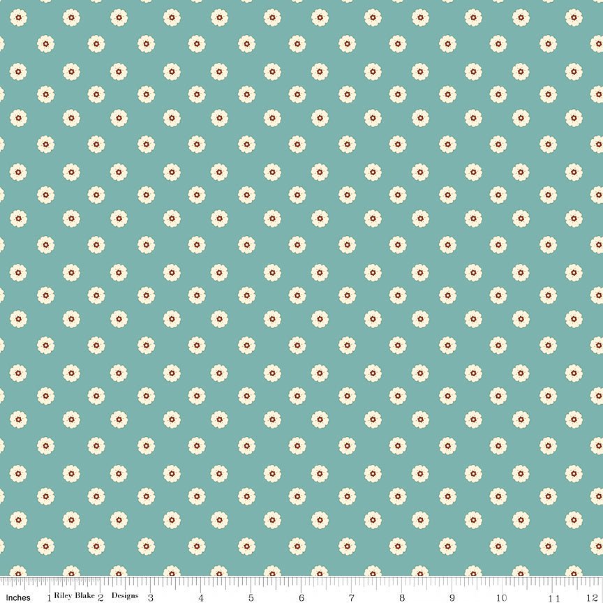 Cowgirl Flower Dots Blue - Riley Blake from Fort Worth Fabric Studio