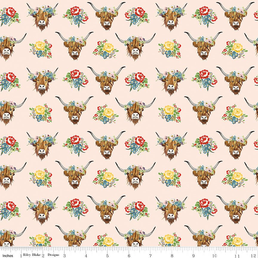 Cowgirl Highland Cows Blush - Riley Blake from Fort Worth Fabric Studio