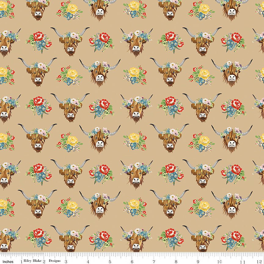 Cowgirl Highland Cows Brown - Riley Blake from Fort Worth Fabric Studio