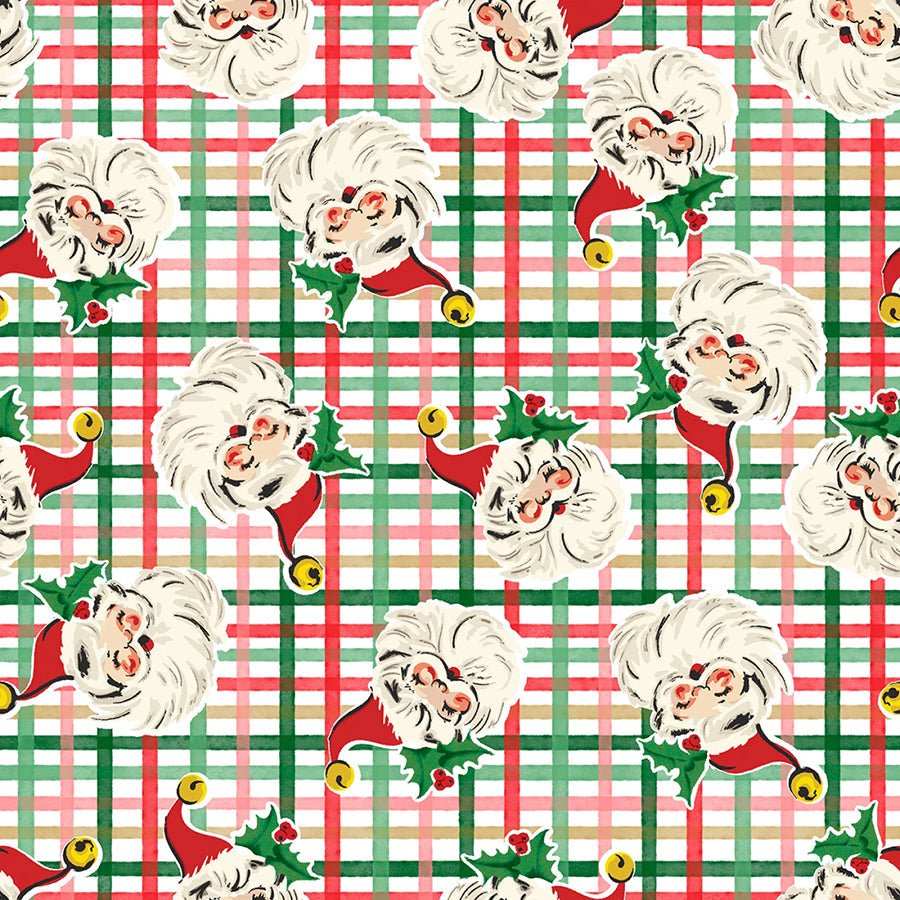 Dancing Santas Santa's Tartan Tidings Multi - 3 Wishes Fabric from Fort Worth Fabric Studio
