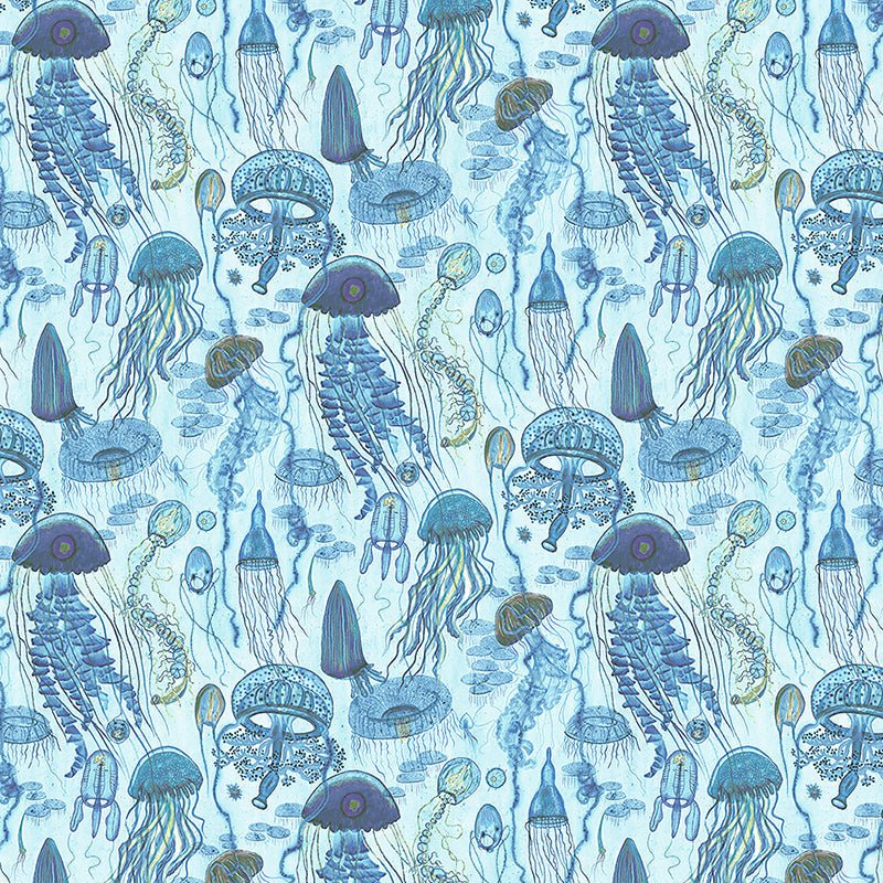 Deep Blue Jellyfish Field Aqua - Windham from Fort Worth Fabric Studio