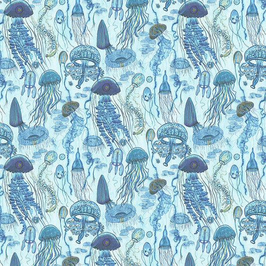 Deep Blue Jellyfish Field Aqua - Windham from Fort Worth Fabric Studio