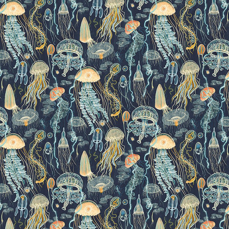 Deep Blue Jellyfish Field Deep Blue - Windham from Fort Worth Fabric Studio