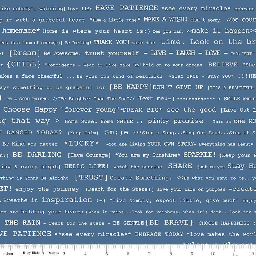 Denim & Daisy Happy Text Denim - Riley Blake from Fort Worth Fabric Studio