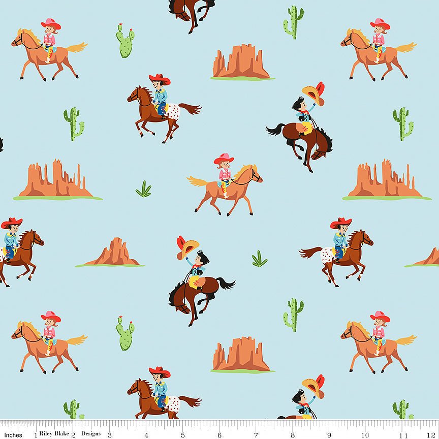Designer Flannel Lil Buckaroos Giddy Up Aqua - Riley Blake from Fort Worth Fabric Studio