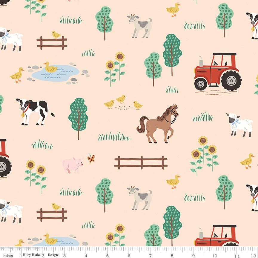 Designer Flannel On the Farm Main Latte - Riley Blake from Fort Worth Fabric Studio