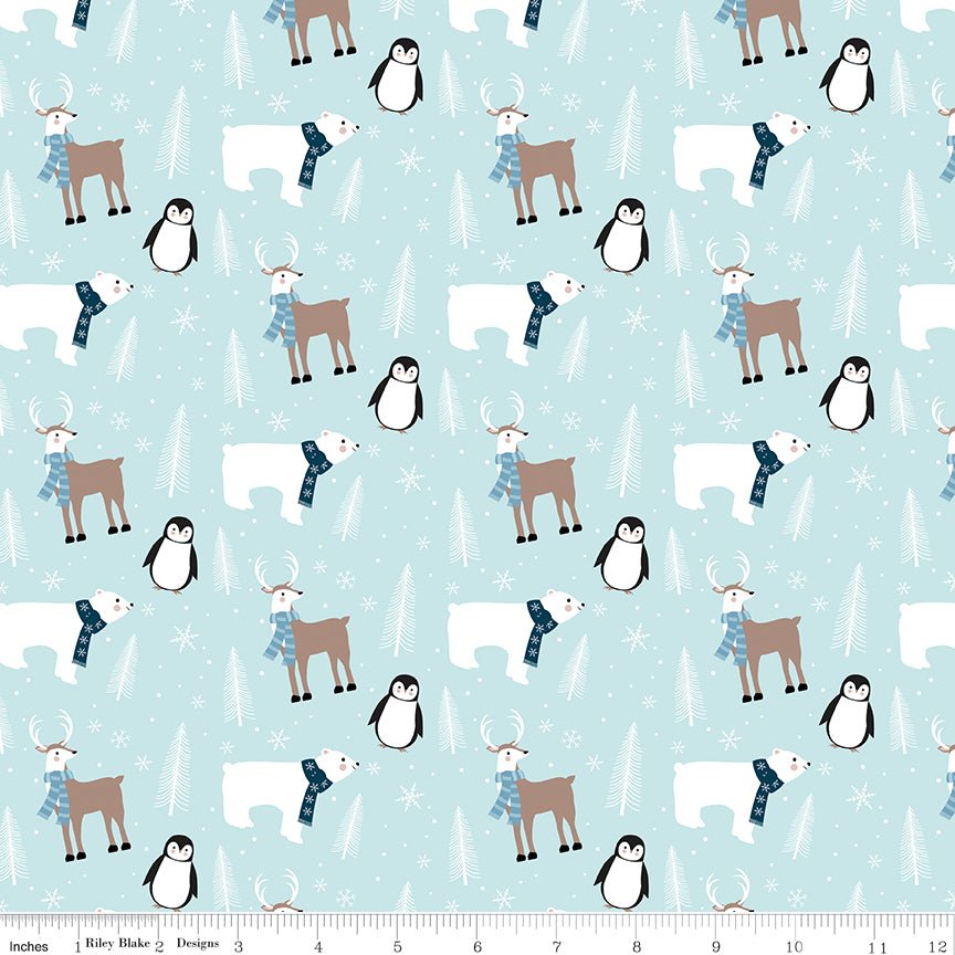 Designer Flannel Winter Magic Animals Aqua - Riley Blake from Fort Worth Fabric Studio