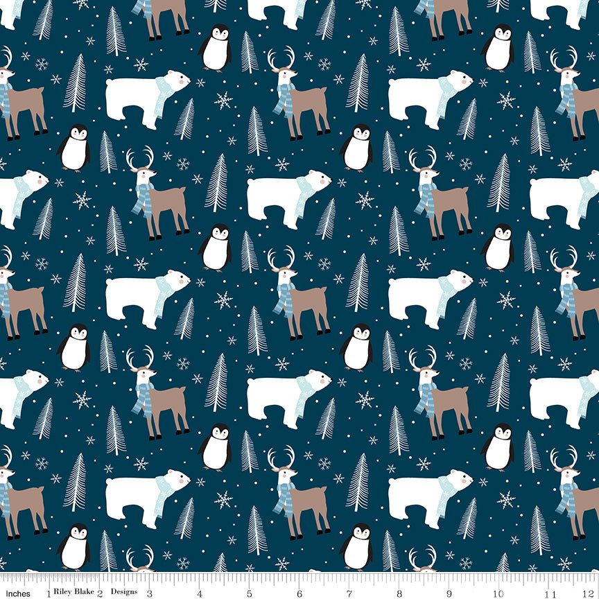 Designer Flannel Winter Magic Animals Navy - Riley Blake from Fort Worth Fabric Studio