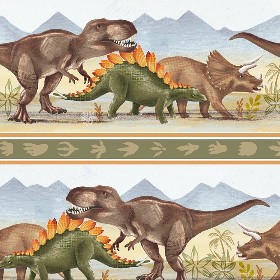 Dinosaur Trails Repeating Stripe Multi - 3 Wishes Fabric from Fort Worth Fabric Studio