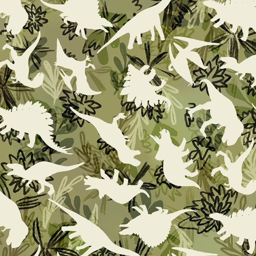 Dinosaur Trails Specimen Silhouettes Green - 3 Wishes Fabric from Fort Worth Fabric Studio