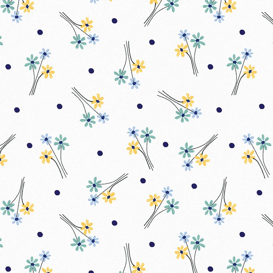 Ducks in the Rain Flower Bouquet White - Blank Quilting from Fort Worth Fabric Studio