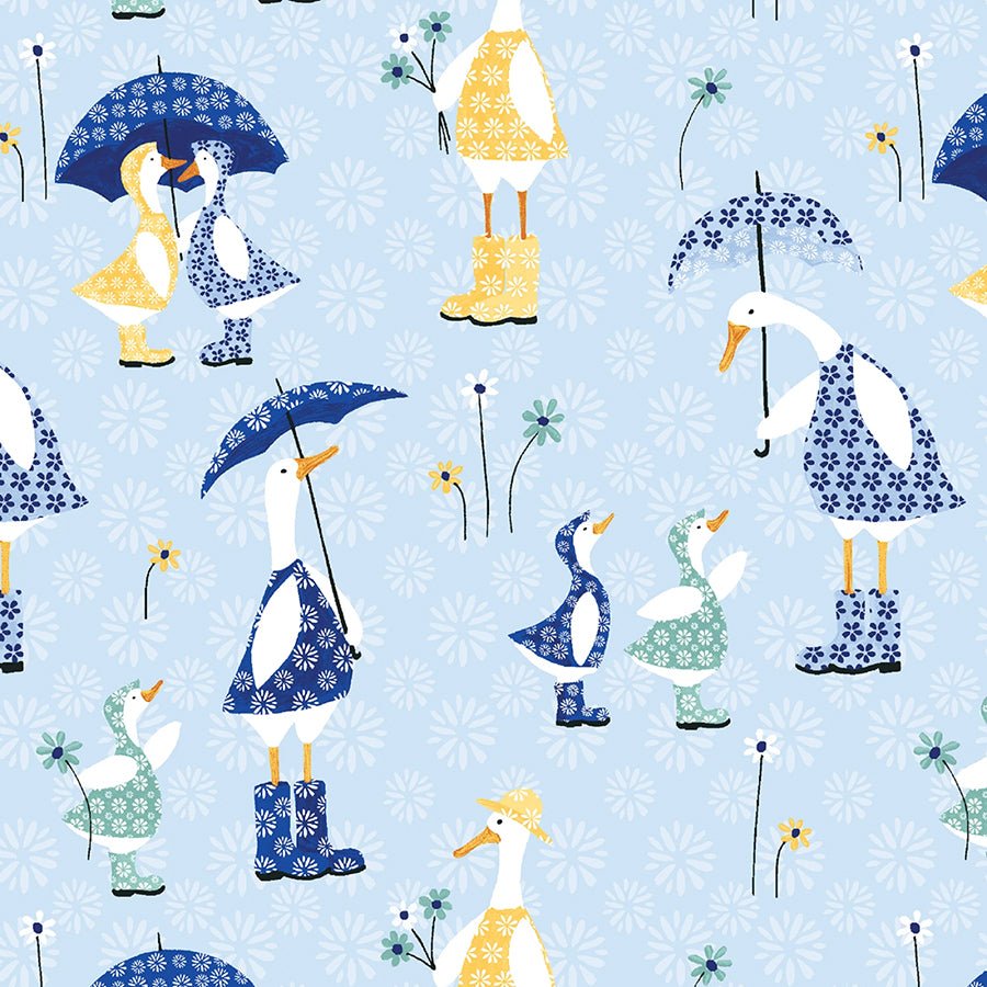Ducks in the Rain Main Blue - Blank Quilting from Fort Worth Fabric Studio