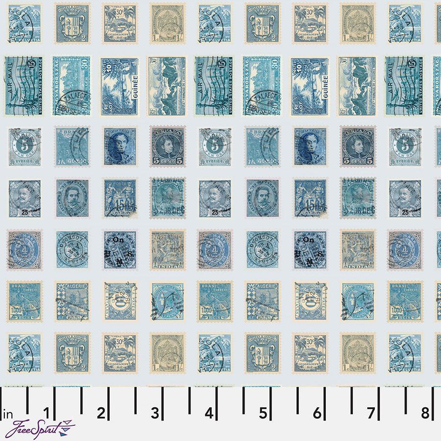 Eclectic Elements Palette - Blue Stamps Blue - Free Spirit from Fort Worth Fabric Studio