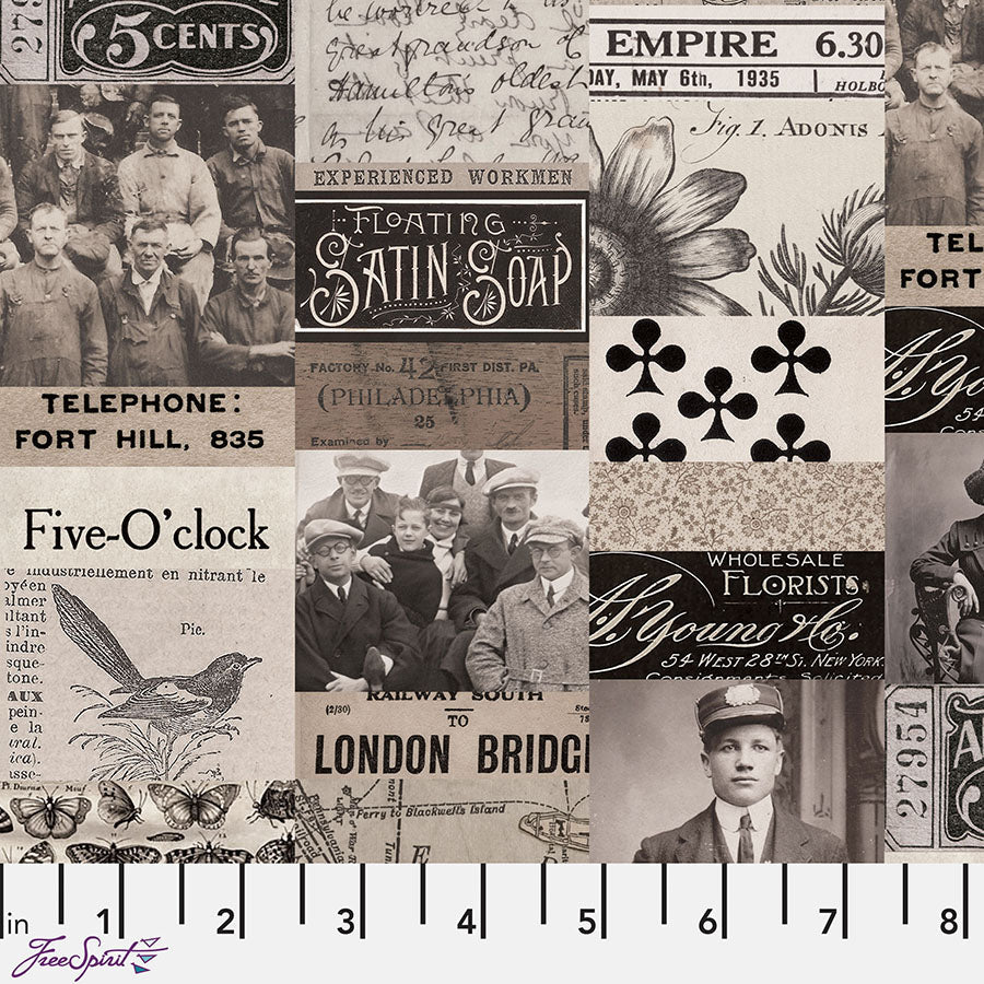 Eclectic Elements Palette - Charcoal Collage Charcoal - Free Spirit from Fort Worth Fabric Studio