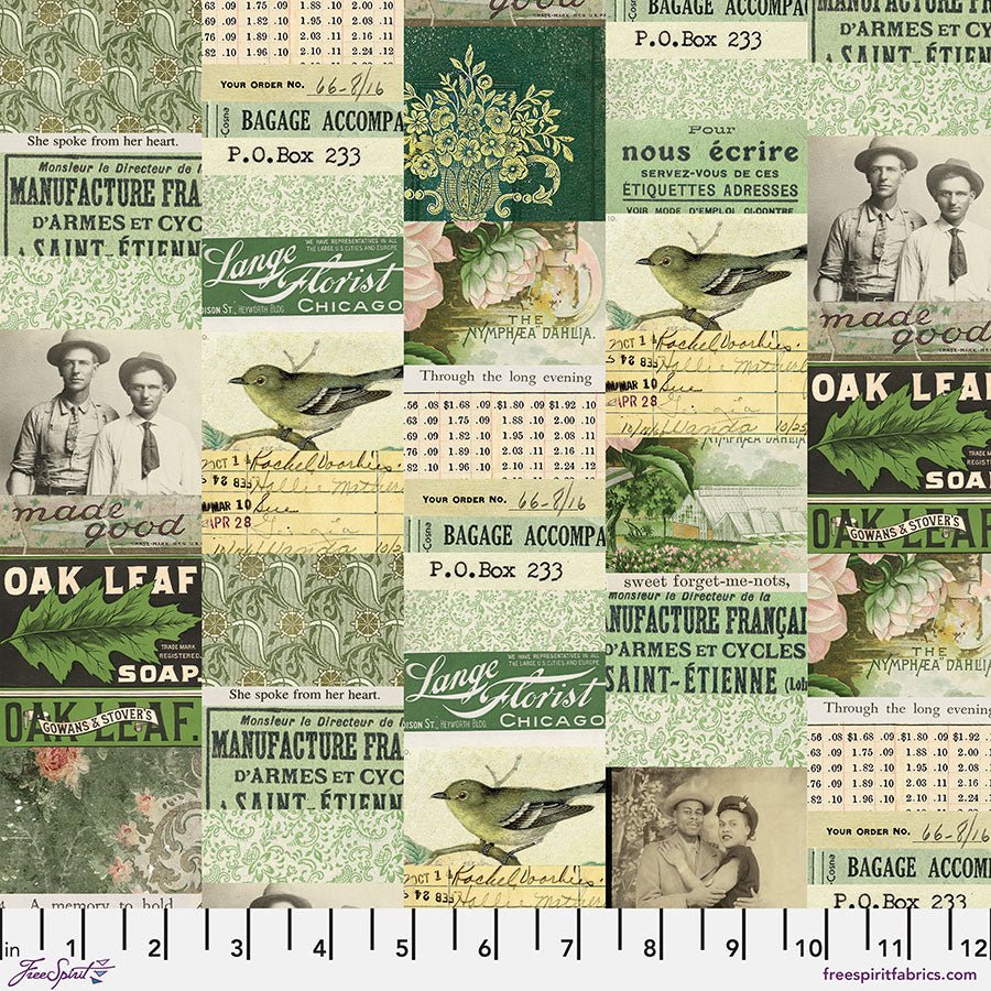 Eclectic Elements Palette - Green Collage Green - Free Spirit from Fort Worth Fabric Studio