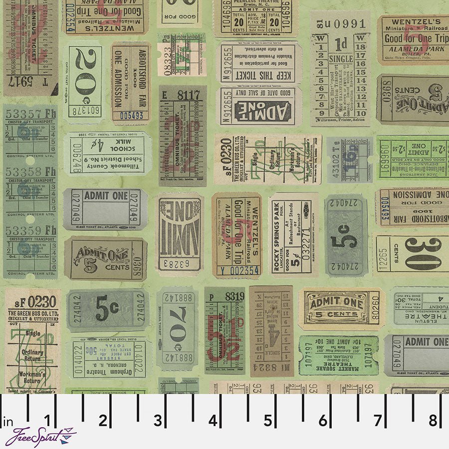 Eclectic Elements Palette - Green Tickets Green - Free Spirit from Fort Worth Fabric Studio