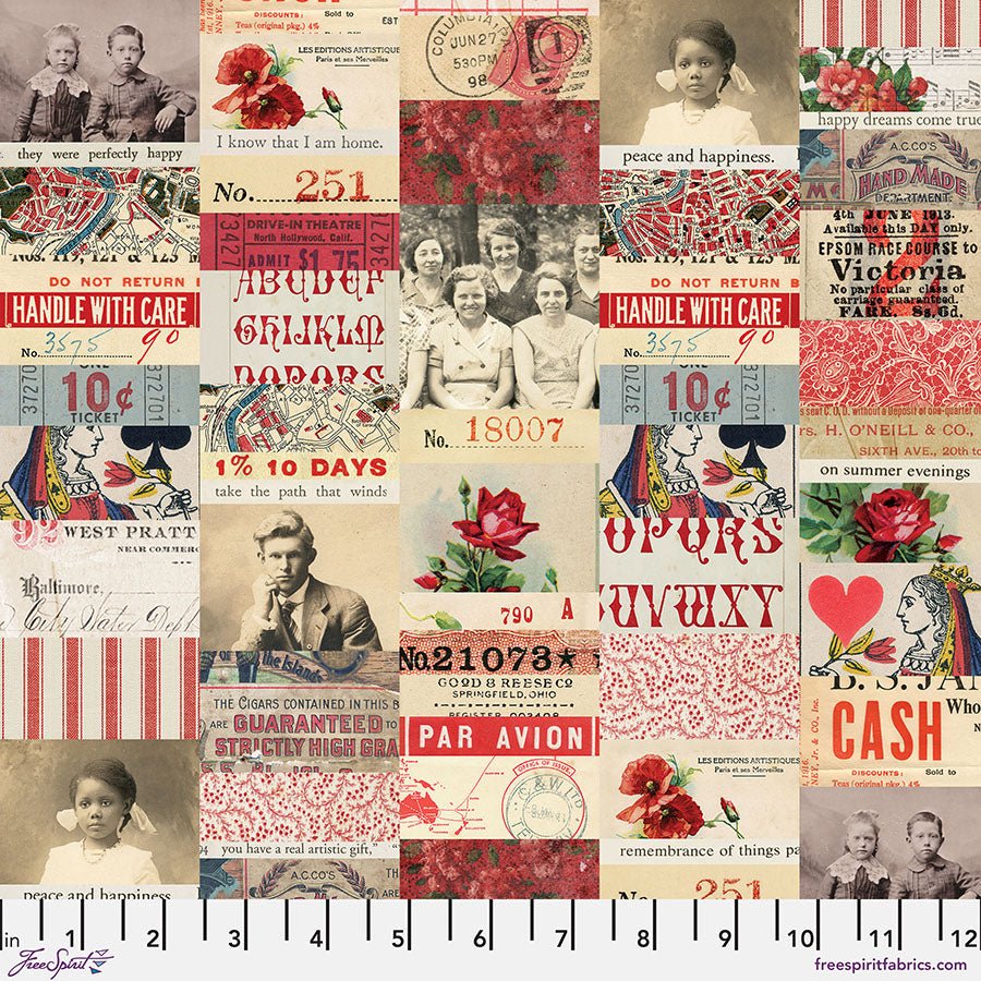 Eclectic Elements Palette - Red Collage Red - Free Spirit from Fort Worth Fabric Studio