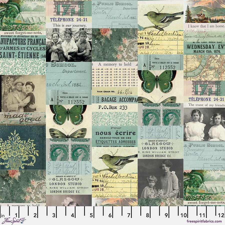 Eclectic Elements Palette - Teal Collage Teal - Free Spirit from Fort Worth Fabric Studio