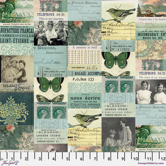 Eclectic Elements Palette - Teal Collage Teal - Free Spirit from Fort Worth Fabric Studio