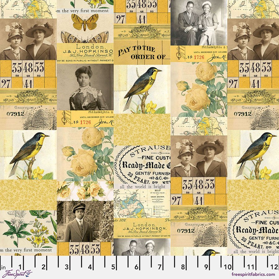 Eclectic Elements Palette - Yellow Collage Yellow - Free Spirit from Fort Worth Fabric Studio