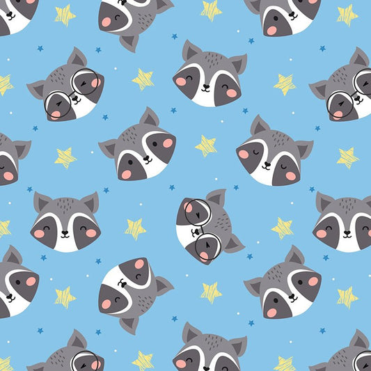 Fantastic Flannel Tossed Racoons Blue - David Textiles from Fort Worth Fabric Studio
