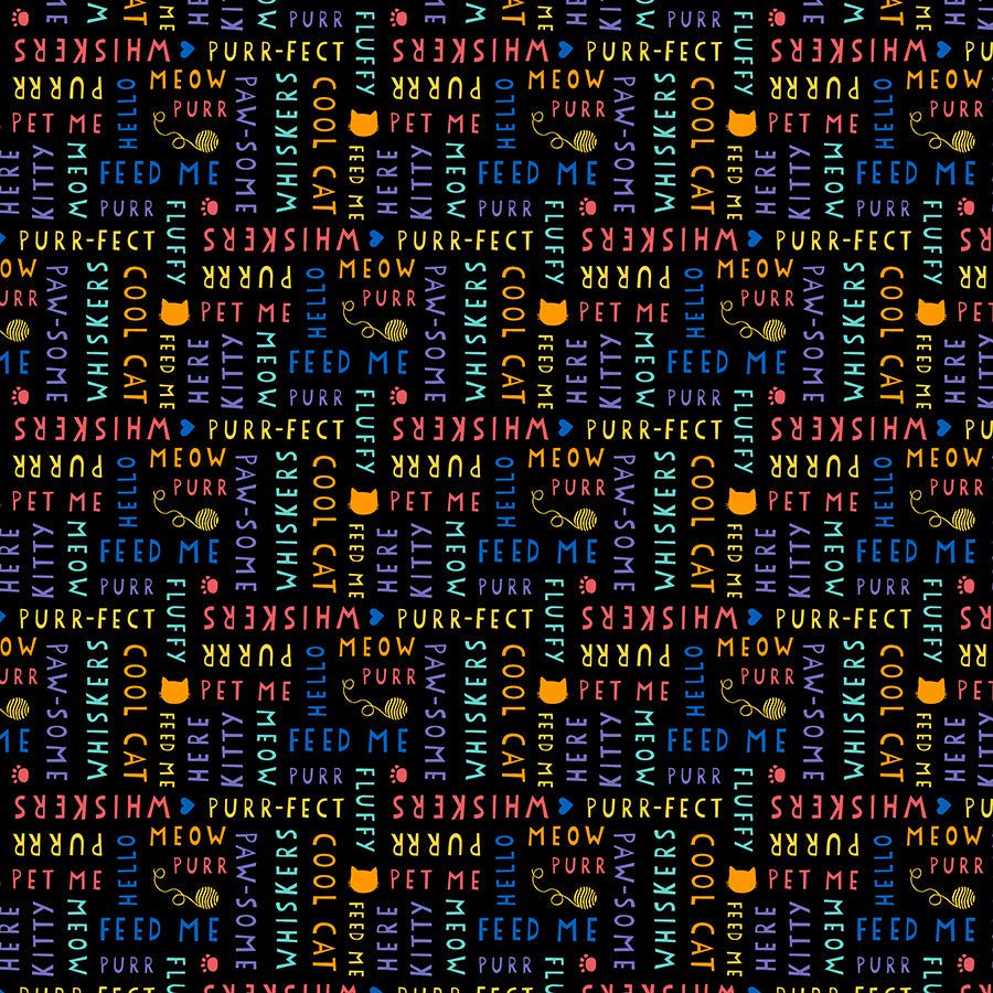 Fe - Line Frisky Words All Over Black - Wilmington Prints from Fort Worth Fabric Studio