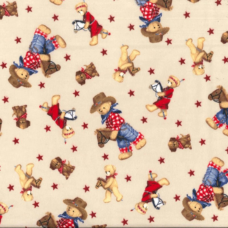 Flannel Teddy Bear Western Cream - Fabric Traditions from Fort Worth Fabric Studio