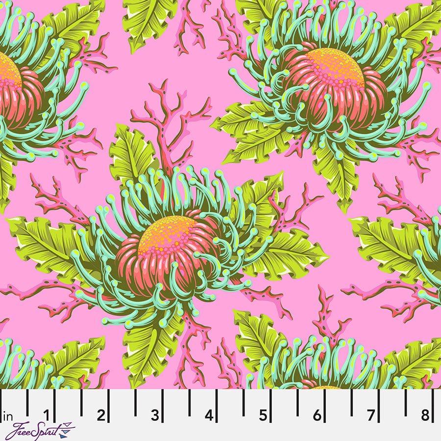 Floral Reef Friends & Anemones Coralline - Free Spirit from Fort Worth Fabric Studio