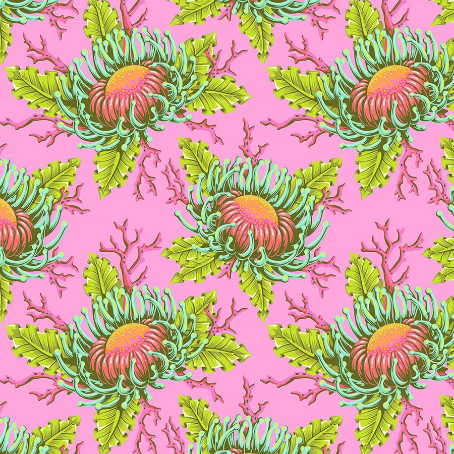 Floral Reef Friends & Anemones Coralline - Free Spirit from Fort Worth Fabric Studio