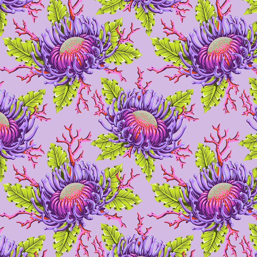Floral Reef Friends & Anemones Ultraviolet - Free Spirit from Fort Worth Fabric Studio