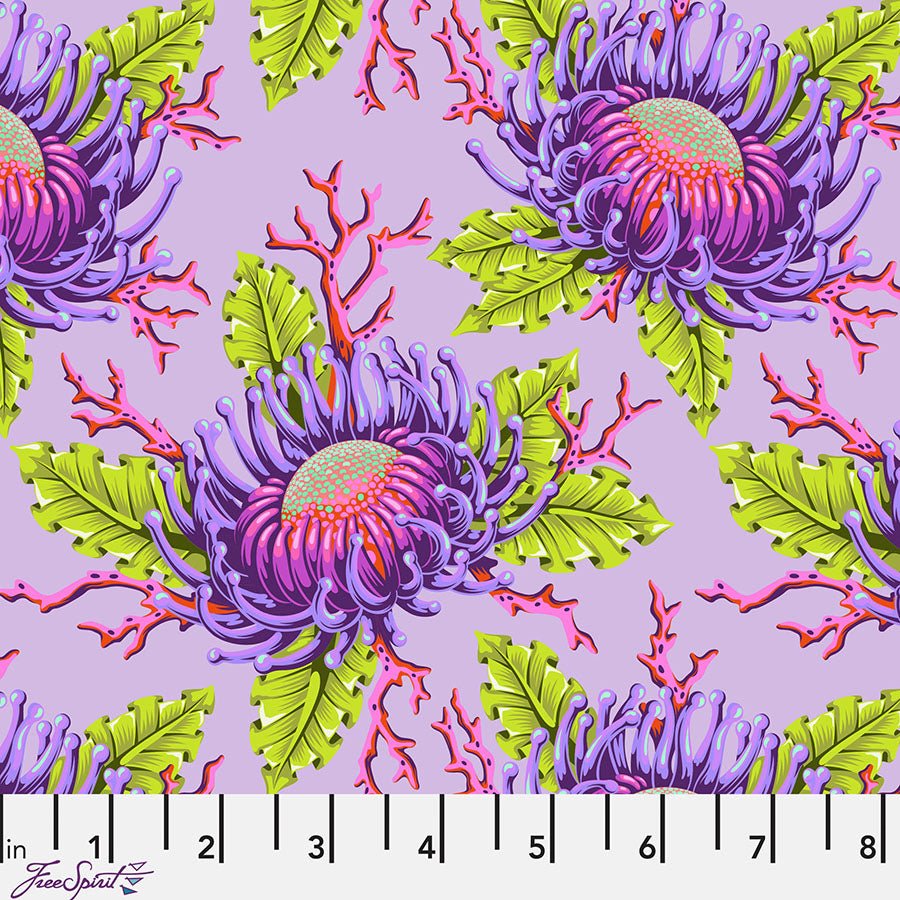 Floral Reef Friends & Anemones Ultraviolet - Free Spirit from Fort Worth Fabric Studio