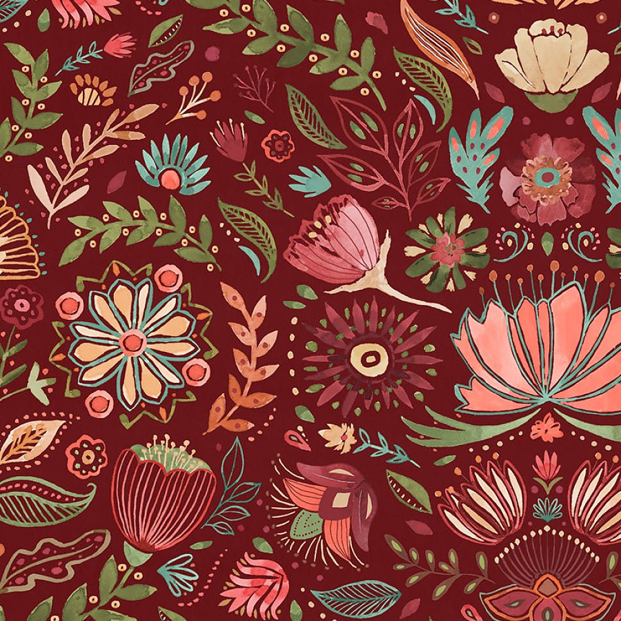 Floralscape Floral Damask Red - Wilmington Prints from Fort Worth Fabric Studio