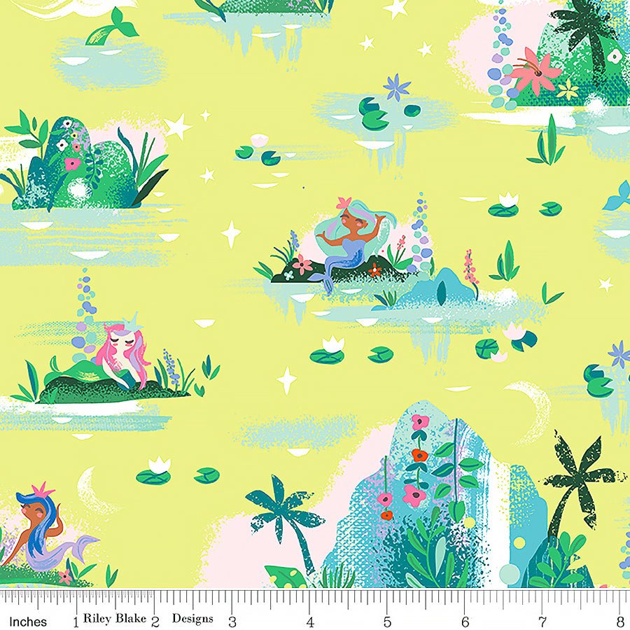 Forever Neverland Mermaid Lagoon Lemongrass - Riley Blake from Fort Worth Fabric Studio