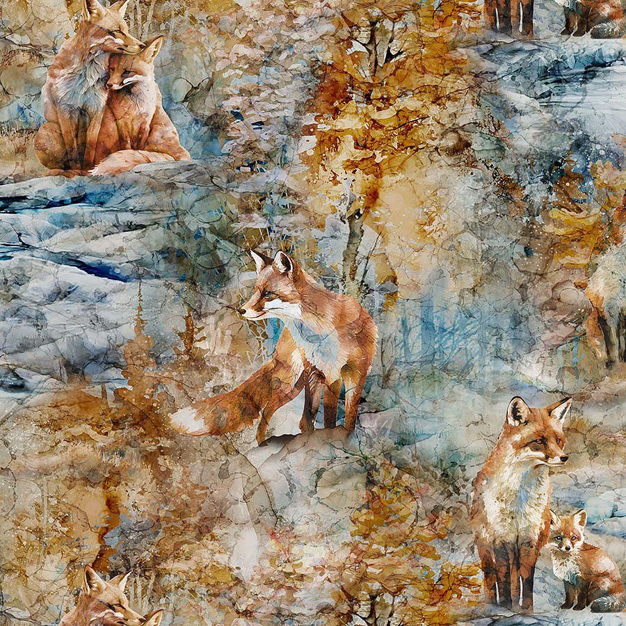 Fox Den Fox Dense Blue Multi - Northcott from Fort Worth Fabric Studio