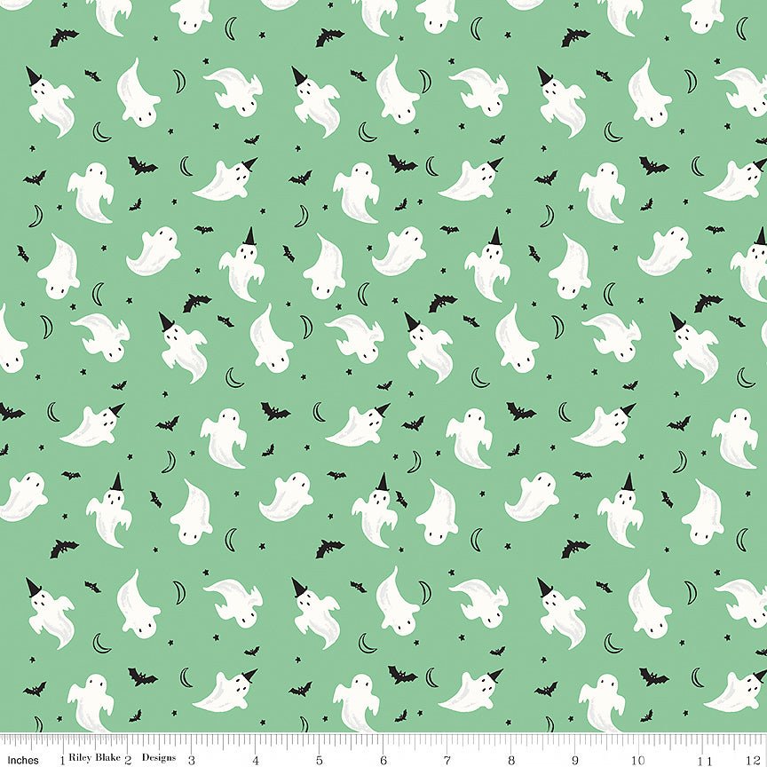 Frank & Friends Ghosts Green - Riley Blake from Fort Worth Fabric Studio