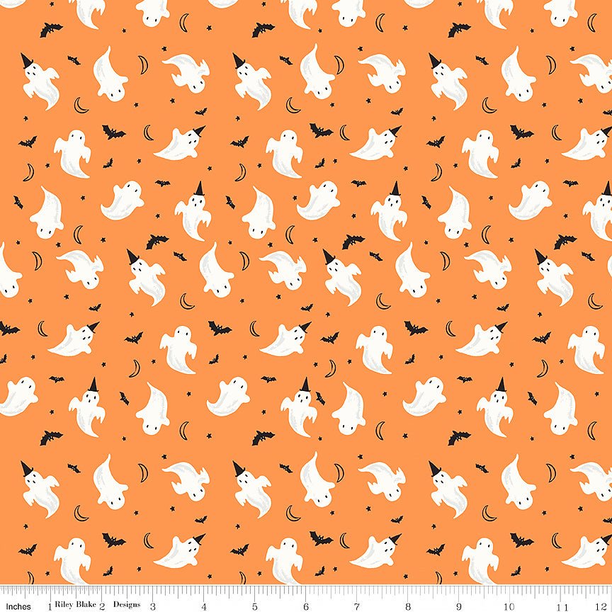 Frank & Friends Ghosts Orange - Riley Blake from Fort Worth Fabric Studio